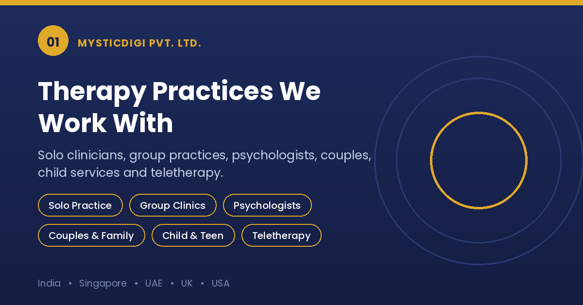 Types of therapy practices served by MysticDigi therapist SEO services