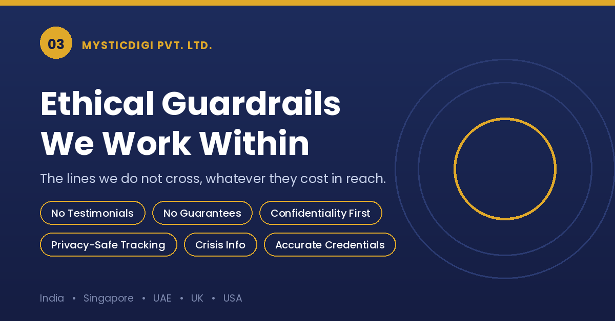 Ethical marketing guardrails for therapist SEO including no testimonials and no guarantees